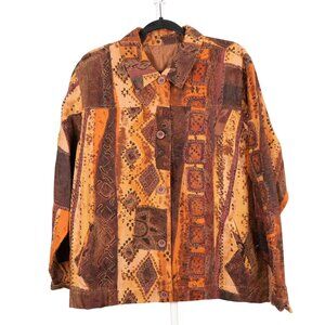 Patchwork Jacket M Embroidered Earthy Art To Wear Orange Brown Boho Hippie Layer